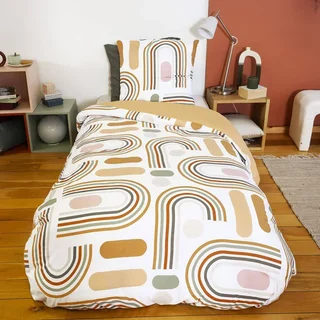 Juego de cama reversible de microfibra naranja con arcos multicolores - Tess