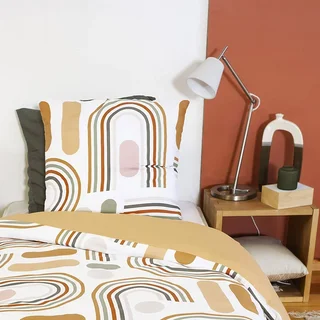 Juego de cama reversible de microfibra naranja con arcos multicolores - Tess