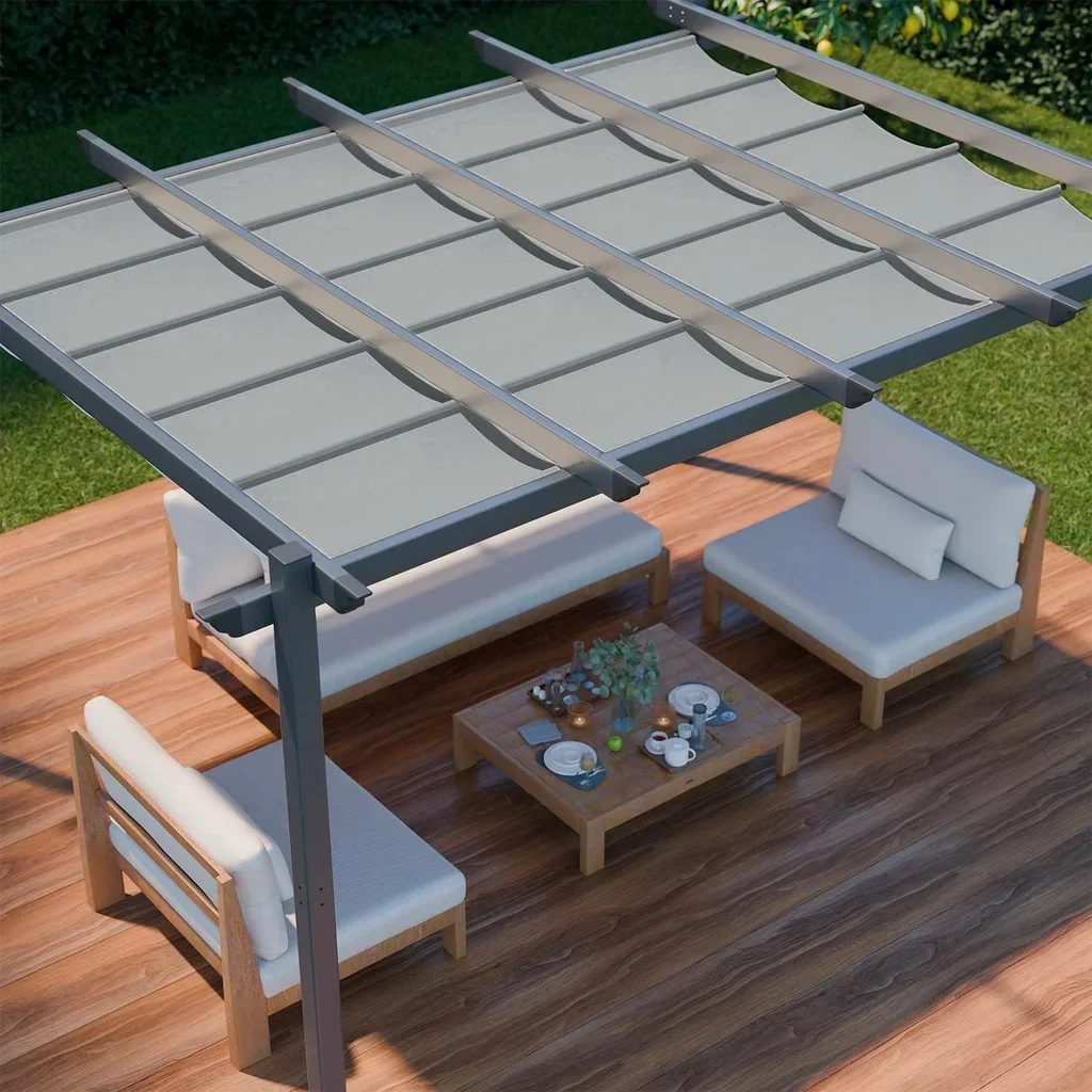 Pergola aluminium 3x4m avec toile rétractable coulissante Isla