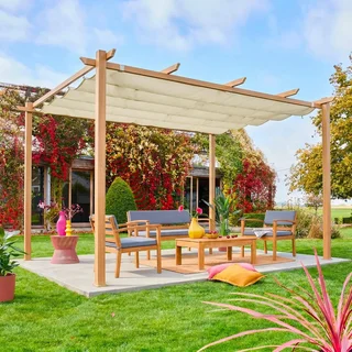 Pergola aluminium 3x4m toile rétractable coulissante jardin design Isla
