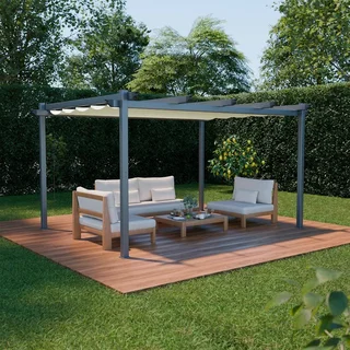Pergola aluminium 3x4m toile rétractable coulissante jardin design Isla