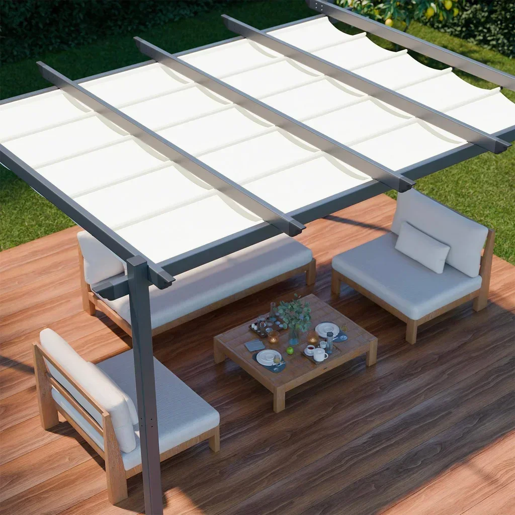 Pergola aluminium 3x4m toile rétractable coulissante jardin design Isla