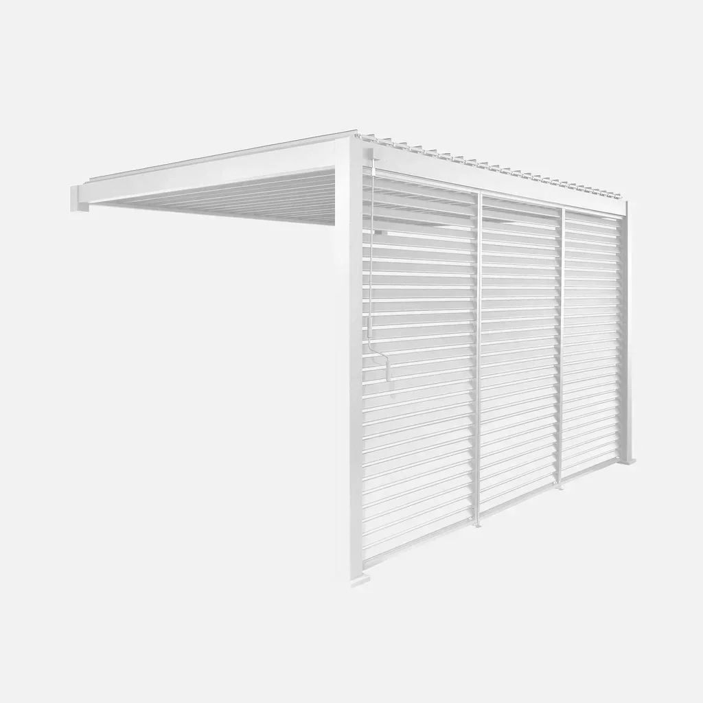 Pergola bioclimatique aluminium 4x3m lames orientables Triomphe avec 3 persiennes 130cm