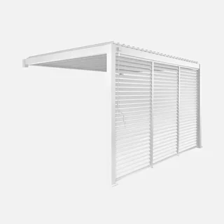 Pergola bioclimatique aluminium 4x3m lames orientables Triomphe avec 3 persiennes 130cm