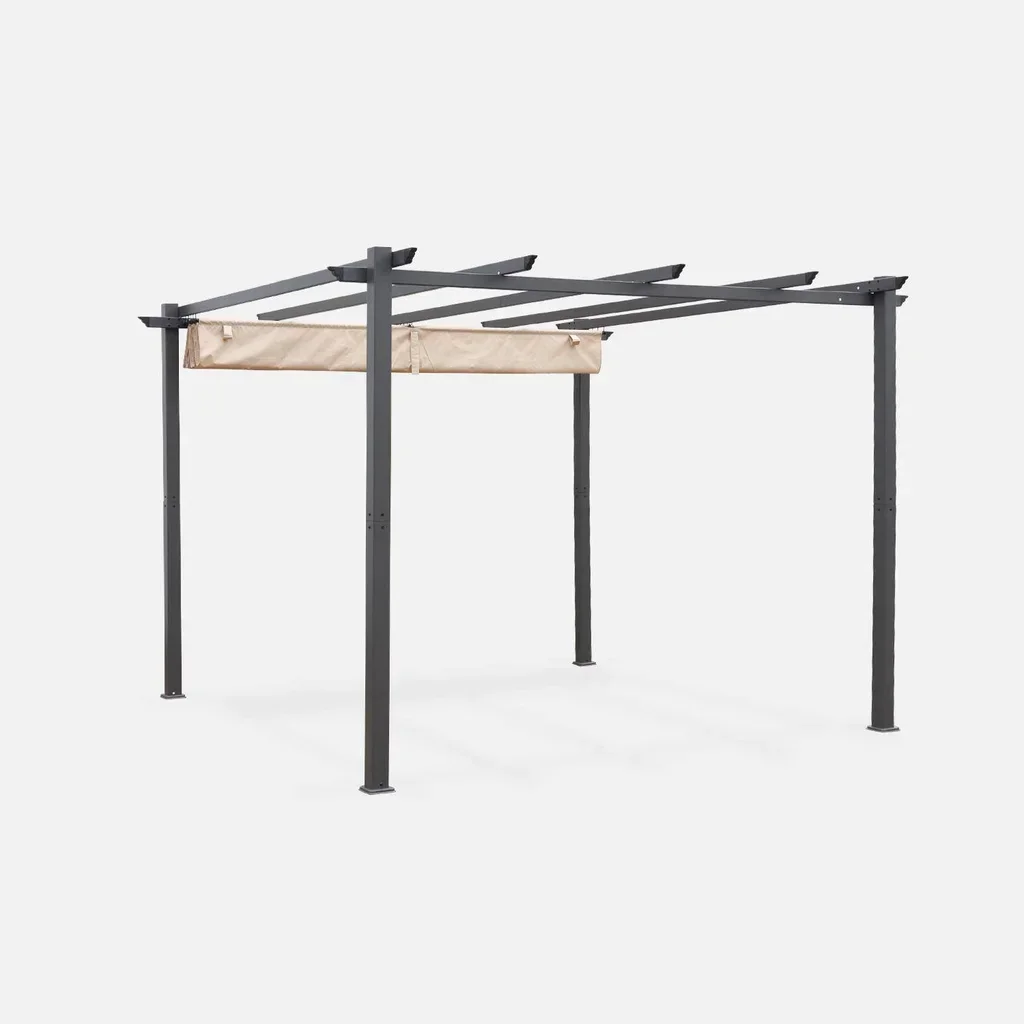 Aluminium Pergola 3x3m Isla mit Schiebe-Ausziehbarem Sonnensegel Garten