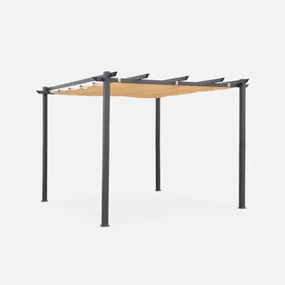 Aluminium Pergola 3x3m Isla mit Schiebe-Ausziehbarem Sonnensegel Garten