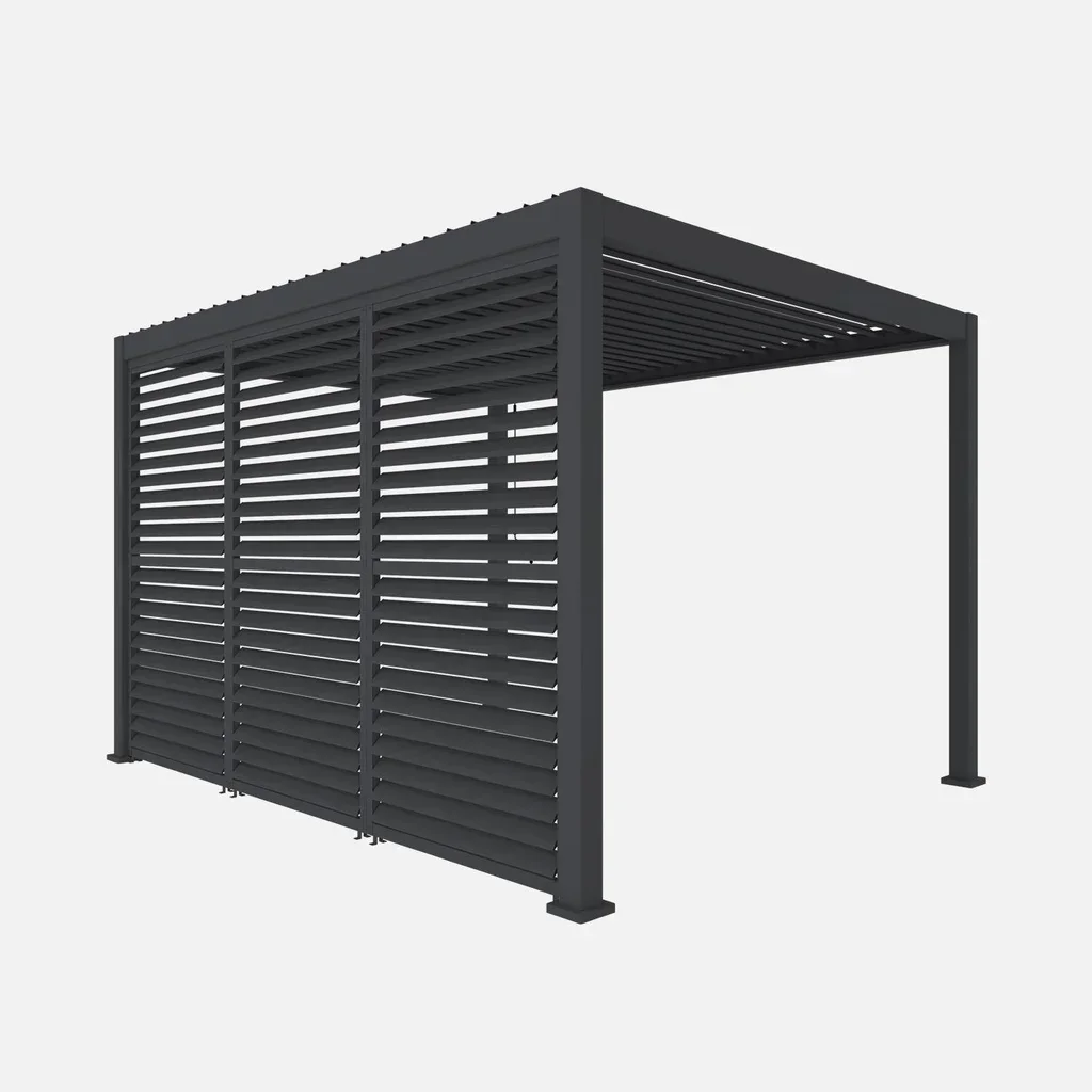 Pergola aluminium bioclimatique 4x3m Triomphe anthracite lames orientables 3 persiennes 130cm