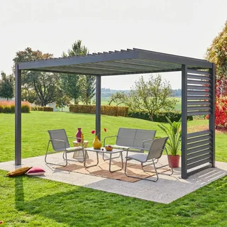 Pergola bioclimatique 3,5x3,5m aluminium lames orientables persienne modèle Palace