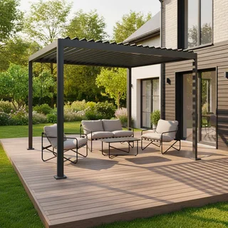 Pergola bioclimatique 3x3m Imperial lames orientables aluminium acier jardin terrasse