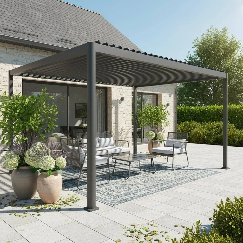 Pergola bioclimatique 4x3m Imperial aluminium acier lames orientables jardin terrasse