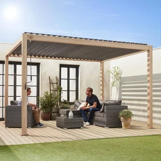 Pérgola bioclimática 4x3m Triomphe aluminio lamas orientables antracita terraza jardín