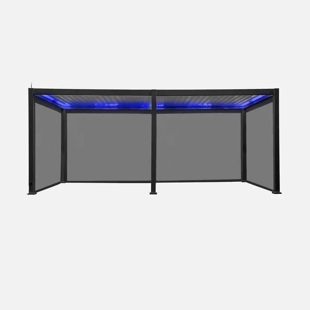 Bioclimatic pergola 6x3m motorized aluminium with LED lights and side blinds Triomphe