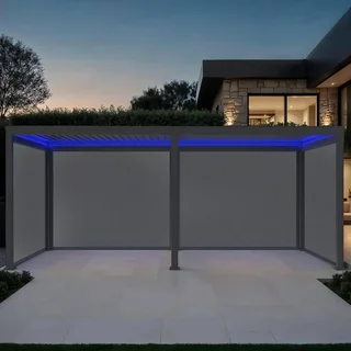 Bioclimatic pergola 6x3m motorized aluminium with LED lights and side blinds Triomphe
