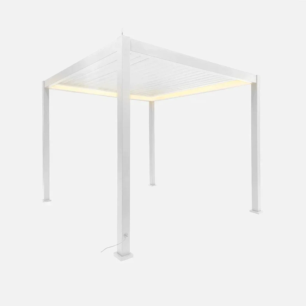 Pergola bioclimatique alu motorisée 3x3 m LED Triomphe - Lames orientables éclairage multicolore