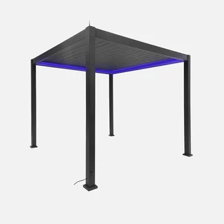 Pergola bioclimatique alu motorisée 3x3 m LED Triomphe avec lames orientables et éclairage multicolore pour terrasse
