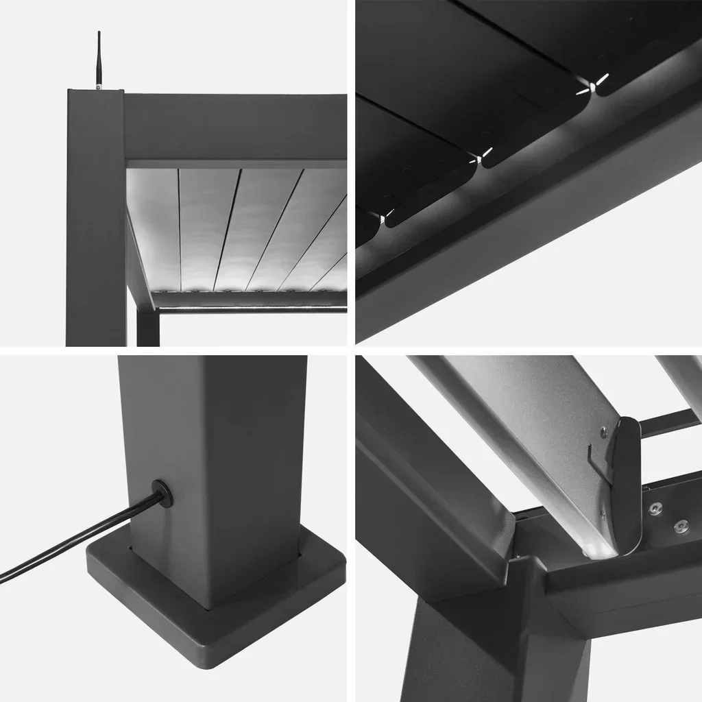Pergola bioclimatique alu motorisée 3x3 m LED Triomphe avec lames orientables et éclairage multicolore pour terrasse