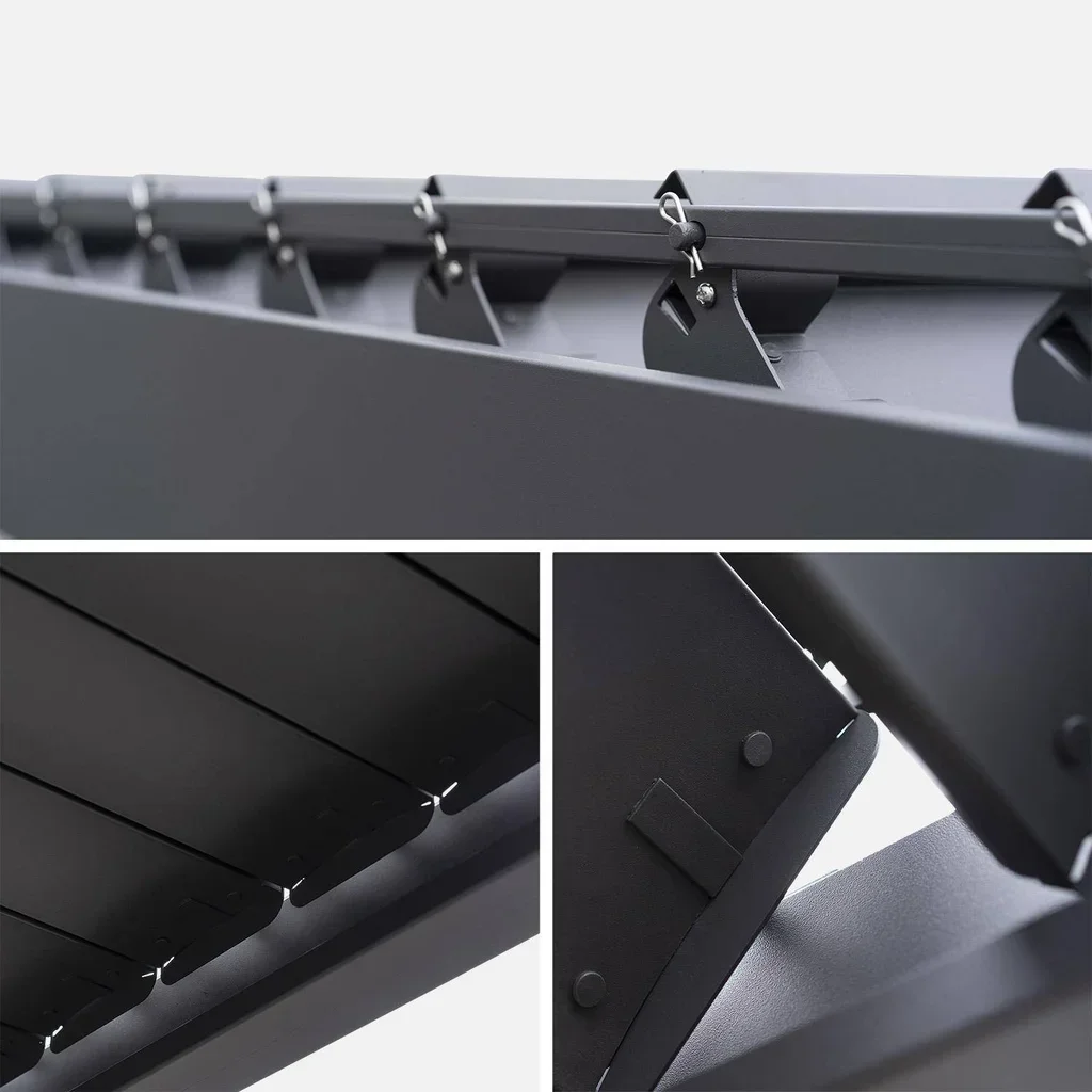 Pergola bioclimatique aluminium 3x3m V2 Triomphe lames orientables 3 persiennes 100 cm