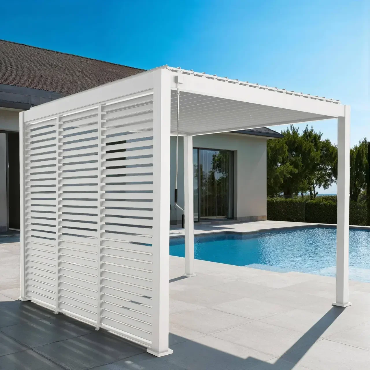 Pergola bioclimatique aluminium 3x3m Triomphe V2 avec 3 persiennes orientables 100 cm