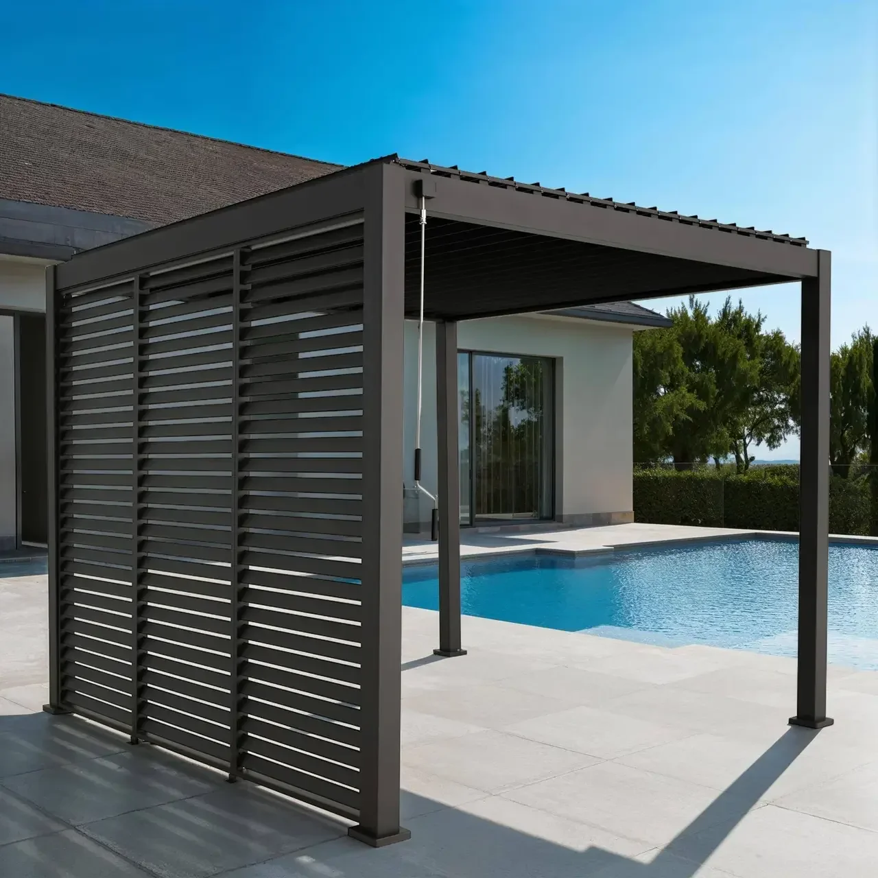 Pergola bioclimatique aluminium 3x3m V2 Triomphe lames orientables 3 persiennes 100 cm
