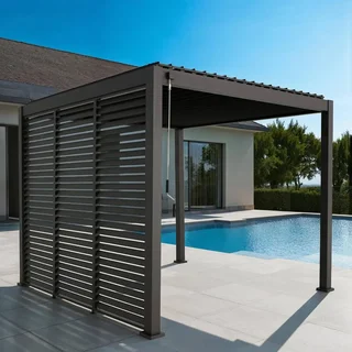 Pergola bioclimatique aluminium 3x3m V2 Triomphe lames orientables 3 persiennes 100 cm