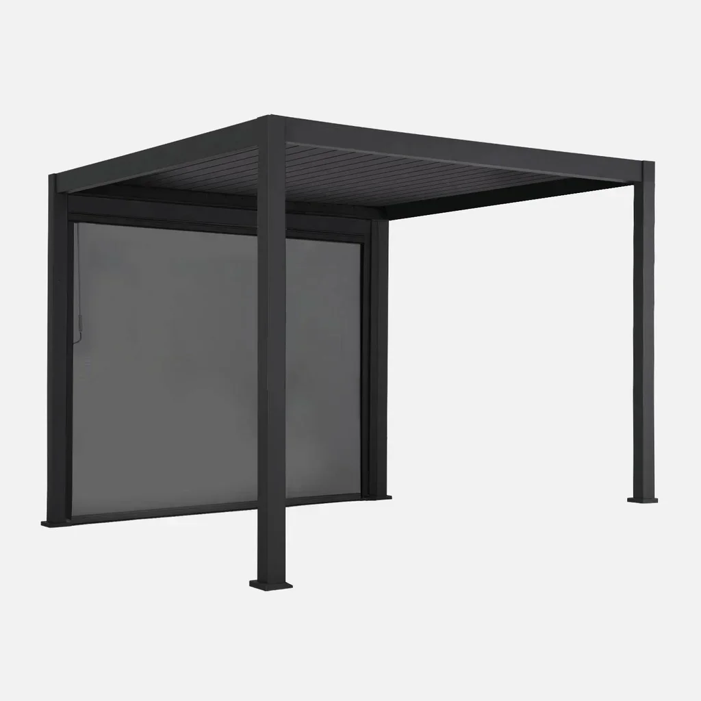 Pergola bioclimatique aluminium 3x3m anthracite avec store latéral Triomphe