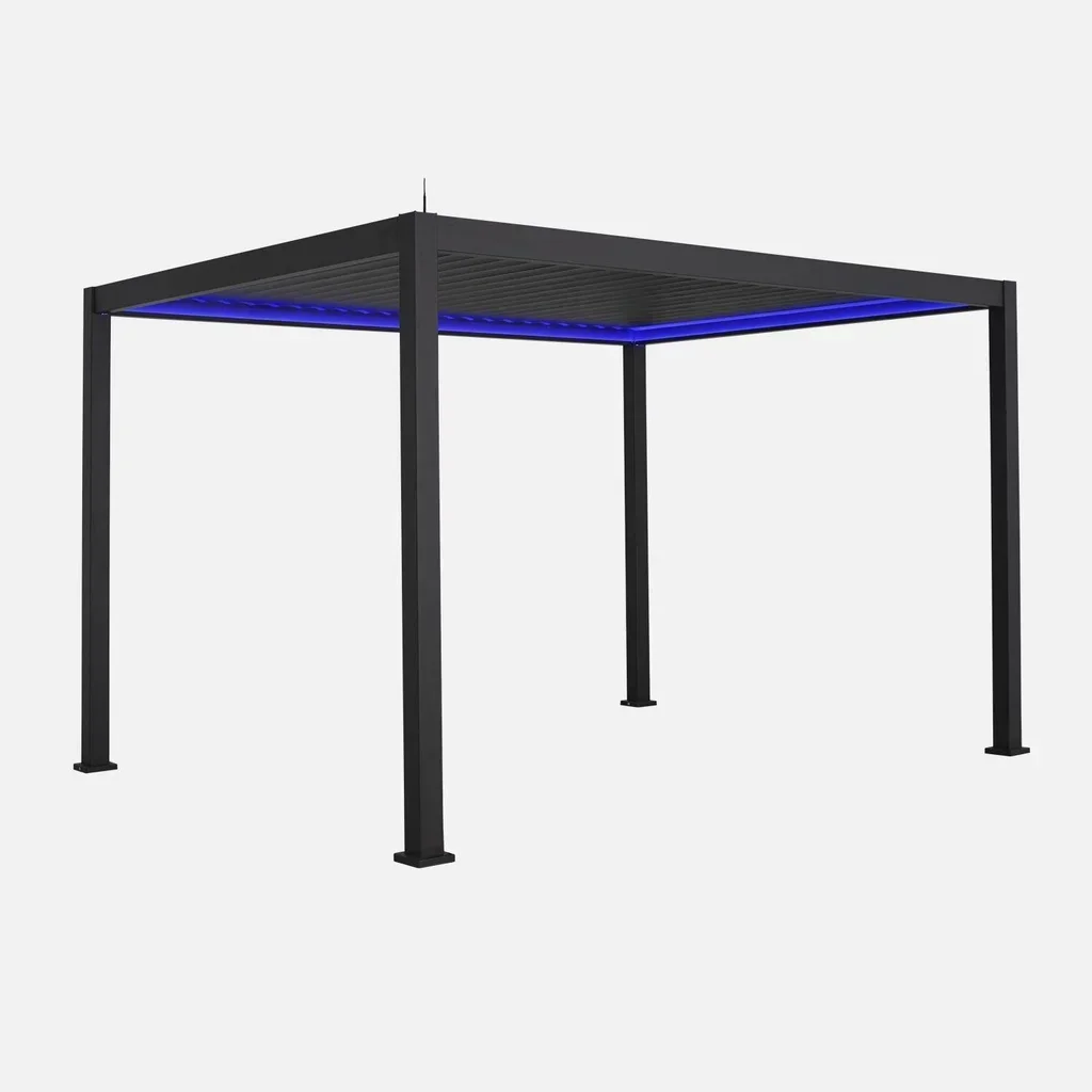 Pergola bioclimatique aluminium motorisée 4x3m LED Triomphe - lames orientables éclairage multicolore