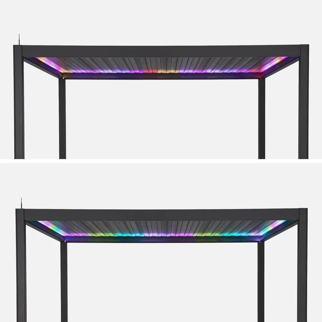 Pergola Bioclimatica Alluminio Motorizzata 4x3m LED Triomphe - Lame Orientabili Illuminazione Multicolore
