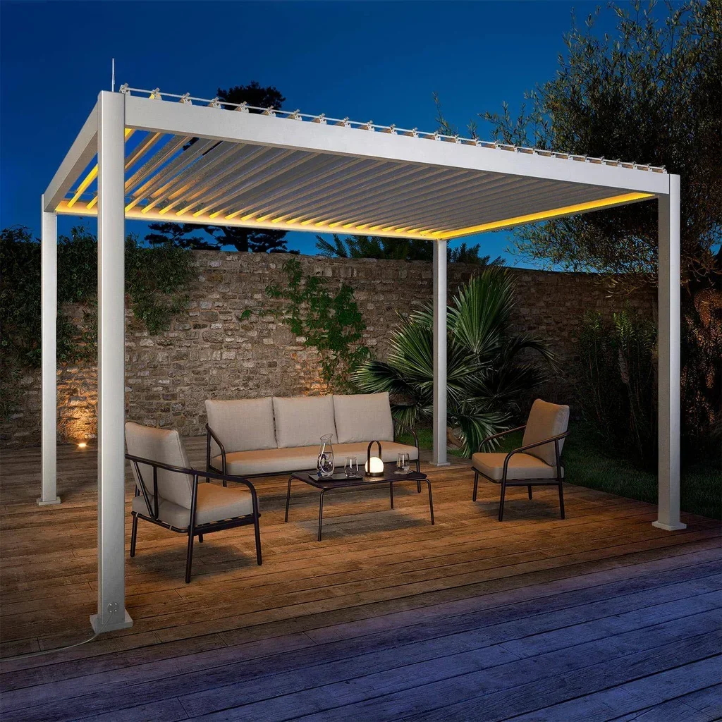 Pergola Bioclimatica Alluminio Motorizzata 4x3m LED Triomphe Antracite Lame Orientabili