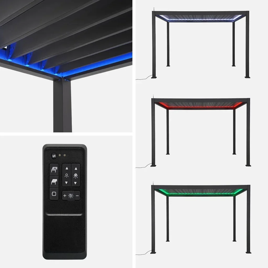 Pergola Bioclimatica Alluminio Motorizzata 4x3m LED Triomphe - Lame Orientabili Illuminazione Multicolore