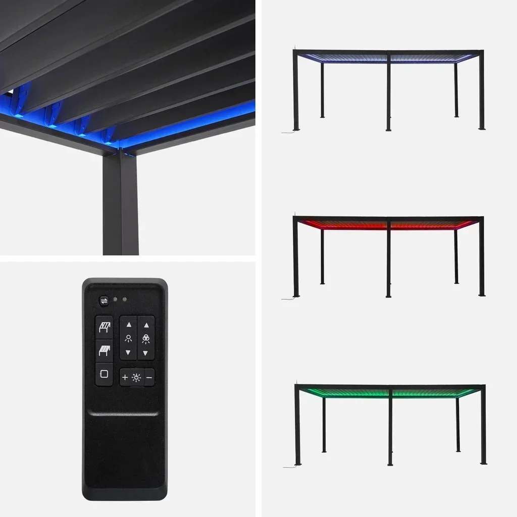 Pergola bioclimatique aluminium motorisée 6x3m LED Triomphe - lames orientables éclairage multicolore