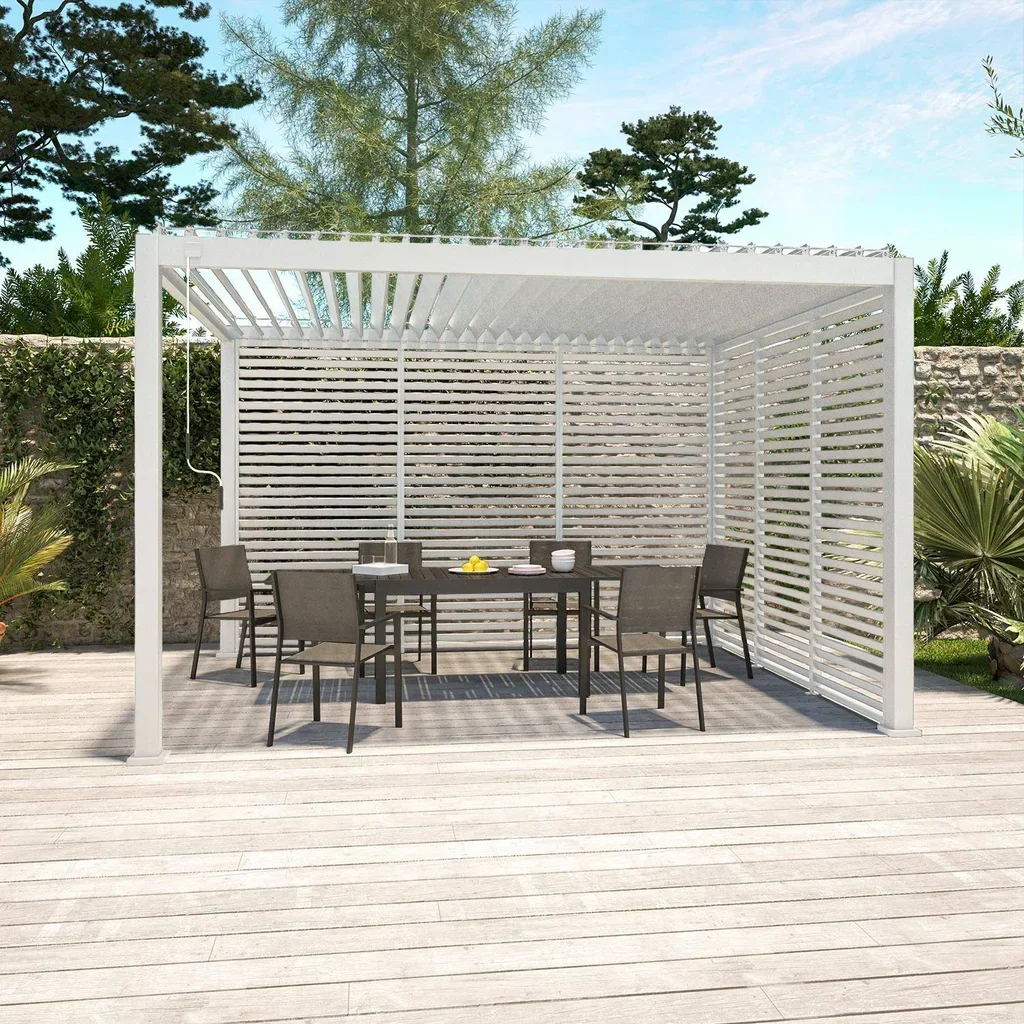 Pergola bioclimatica alluminio Triomphe 4x3m antracite con 3 persiane 130cm