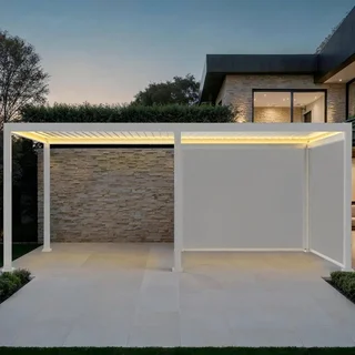 Pérgola bioclimática motorizada alumínio 6x3m LED duplo toldo Triomphe