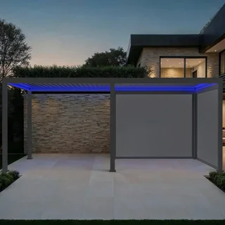 Pérgola bioclimática motorizada alumínio 6x3m Triomphe LED com estores laterais