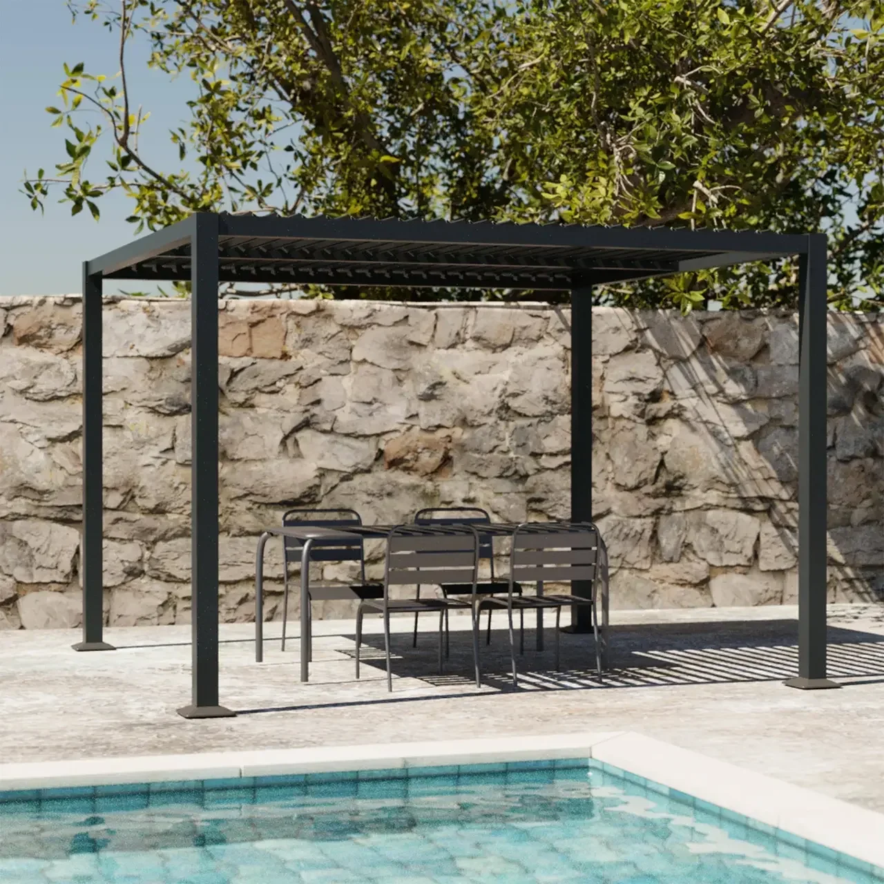 Pergola bioclimatique Palace 3x3m aluminium acier lames orientables jardin