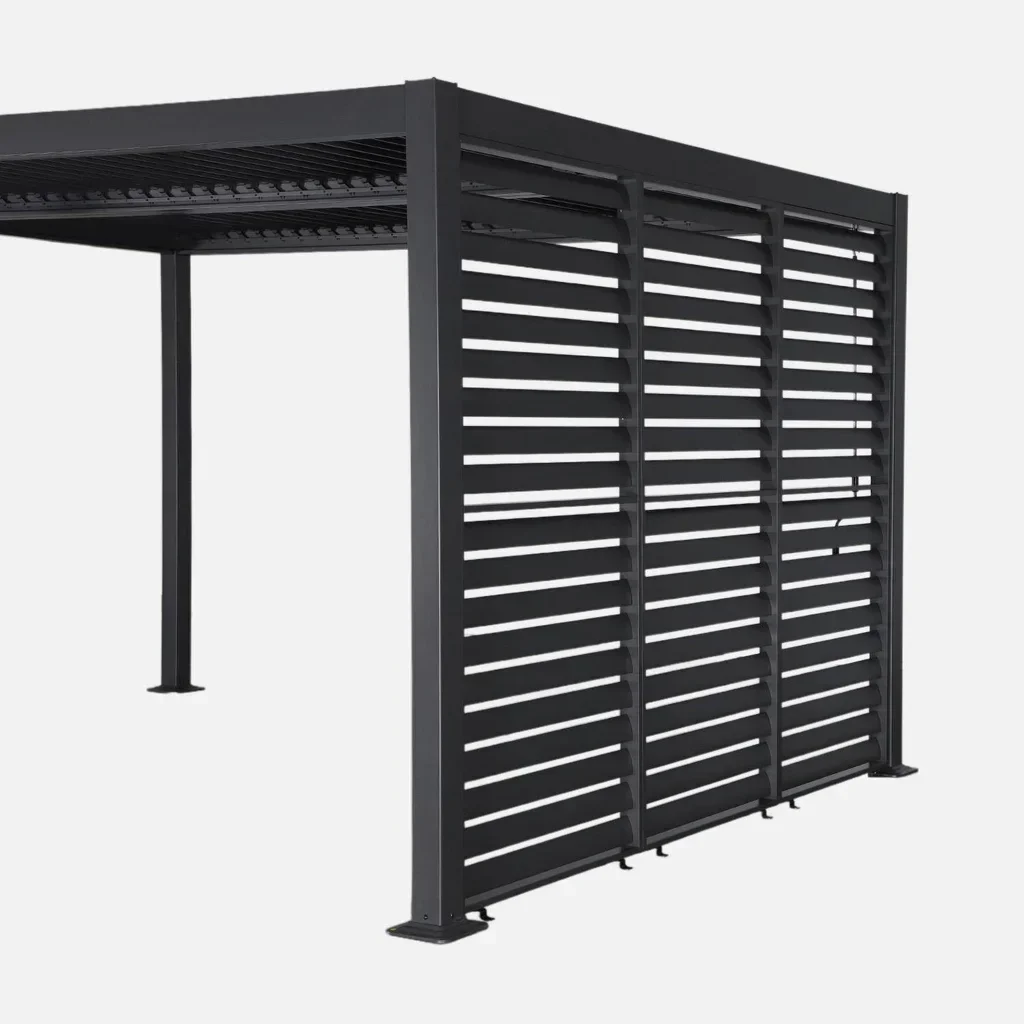 Pergola bioclimatique Palace 4x3m aluminium acier avec 3 persiennes 100cm