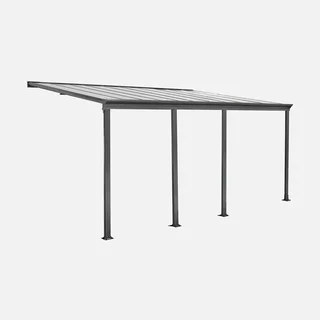 Anlehnbare Aluminium Carport Pergola 3x6m mit integrierter Dachrinne und Polycarbonat Dach