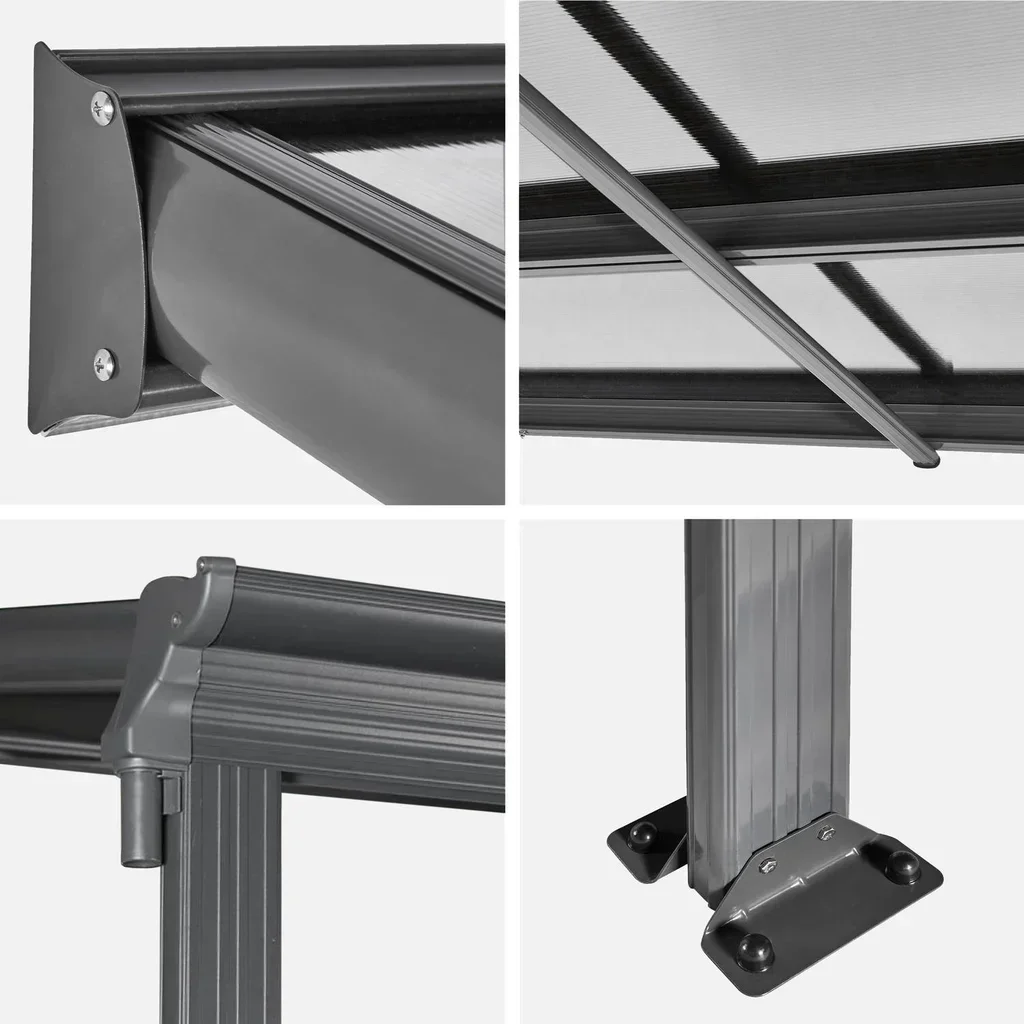 Anlehnbare Aluminium Carport Pergola 3x6m mit integrierter Dachrinne und Polycarbonat Dach