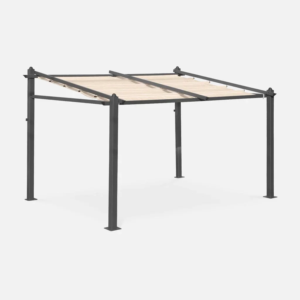 Pergola murale aluminium 3x4m toit rétractable écru Murum