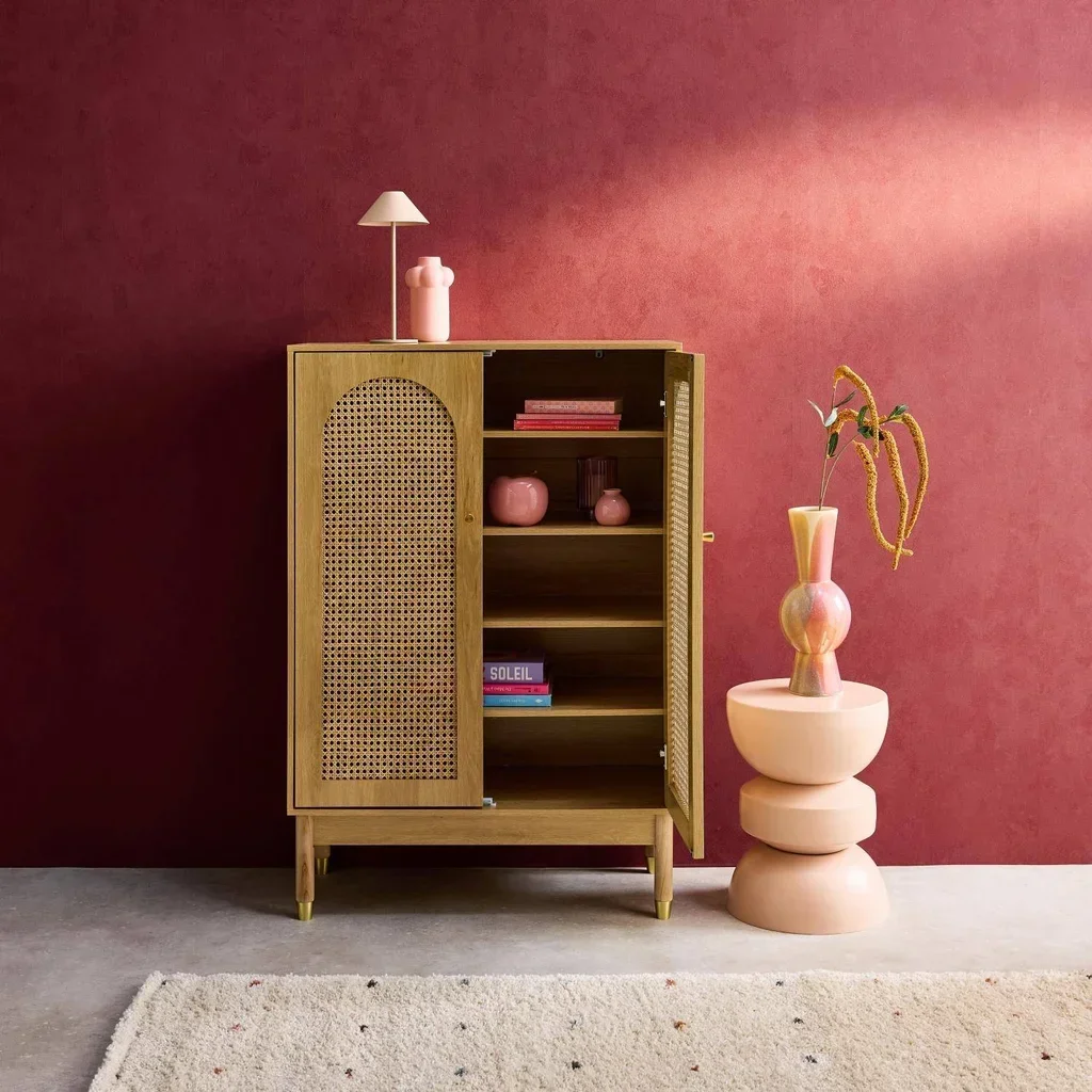 Petit buffet 2 portes cannage bois rangement chaussures bohème Judith