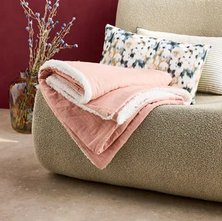 Plaid douillet sherpa et gaze de coton kaki 130x170 cm Alix