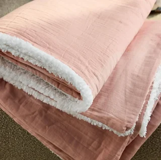 Plaid douillet sherpa et gaze de coton kaki 130x170 cm Alix