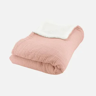 Plaid douillet sherpa et gaze de coton kaki 130x170 cm Alix