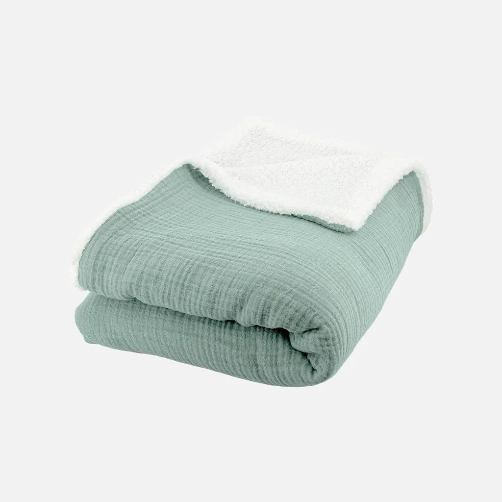 Plaid sherpa kaki 130x170 cm douillet Alix - Oeko-Tex