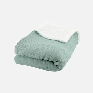 Plaid sherpa kaki 130x170 cm douillet Alix - Oeko-Tex