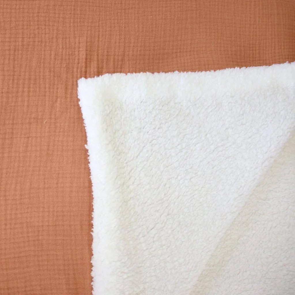 Plaid douillet sherpa et gaze de coton kaki 130x170 cm Alix