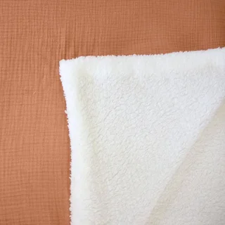 Plaid douillet sherpa et gaze de coton kaki 130x170 cm Alix