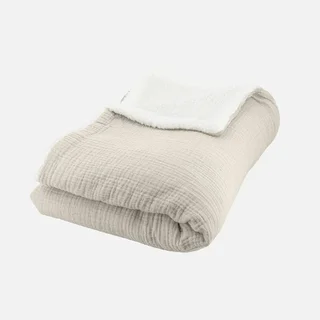 Plaid douillet sherpa et gaze de coton kaki 130x170 cm - Alix