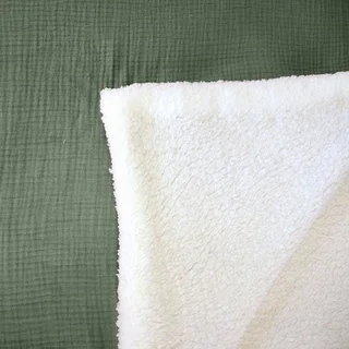 Plaid douillet sherpa et gaze de coton kaki 130x170 cm