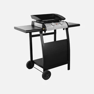 Piastra a gas in acciaio inox 2 fuochi 5kW su carrello con piastra smaltata rimovibile