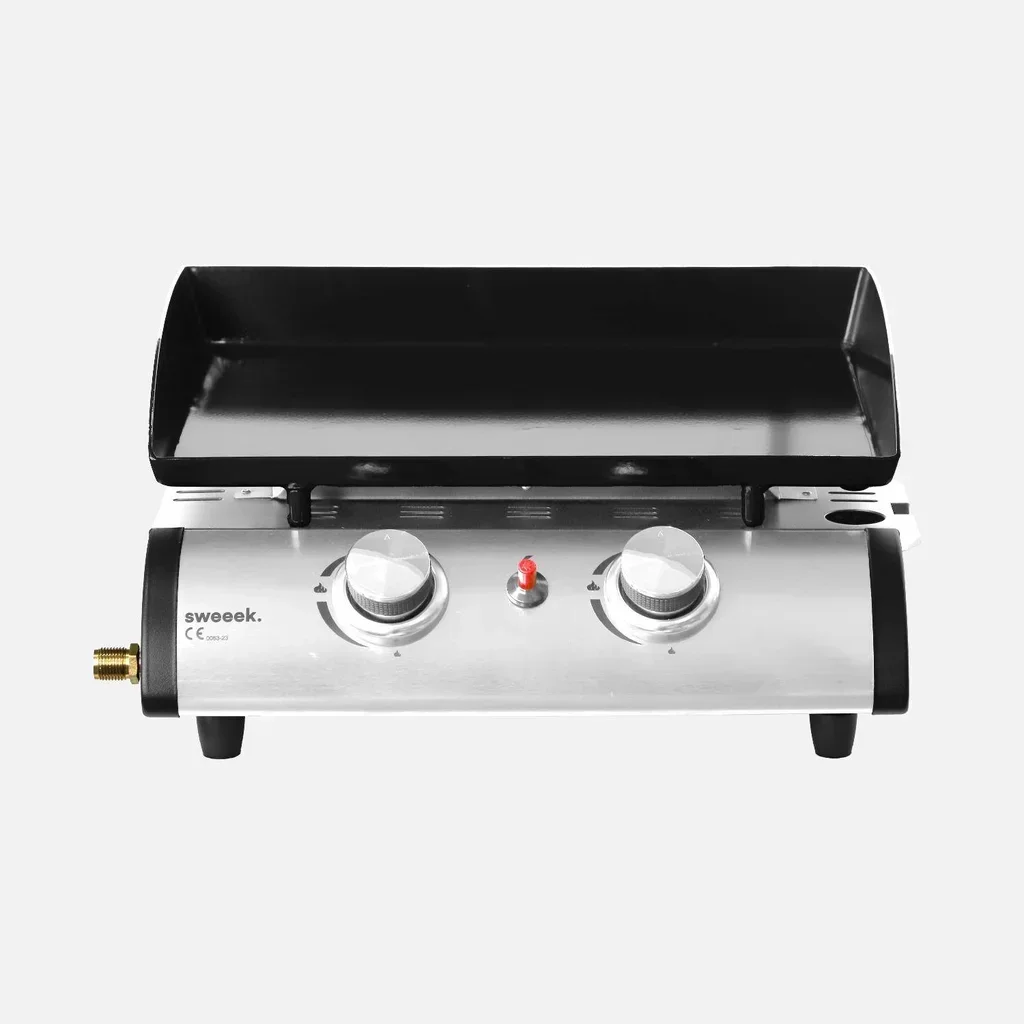 Piastra a gas in acciaio inox 2 fuochi 5kW su carrello con piastra smaltata rimovibile